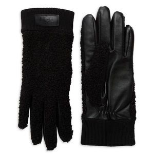 UGG Faux Fur-Lined Leather Gloves Touch Screen Compatible